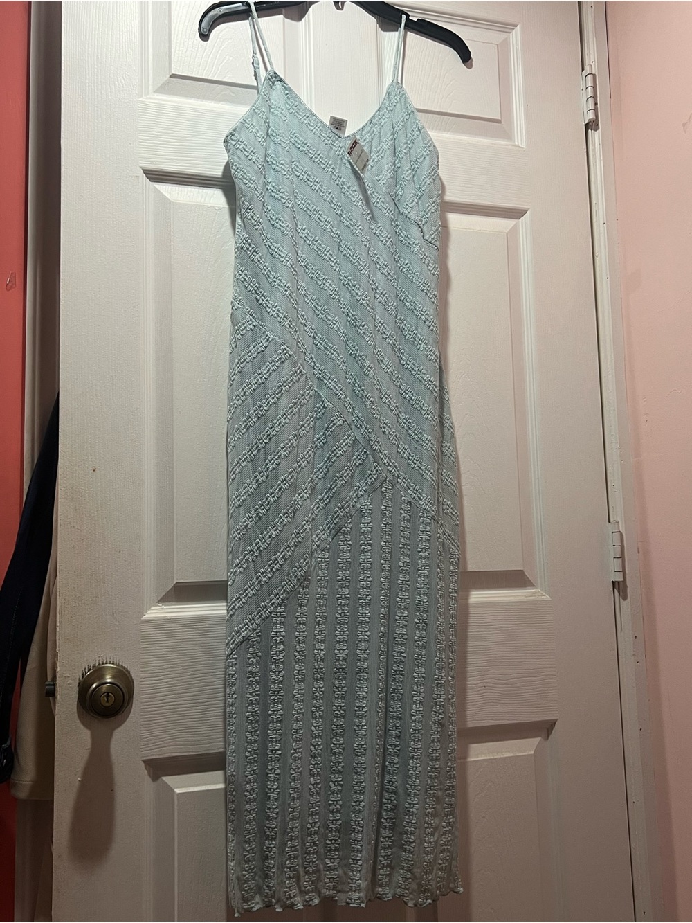 Light Blue Lace Maxi Slip Dress with Spaghetti Straps